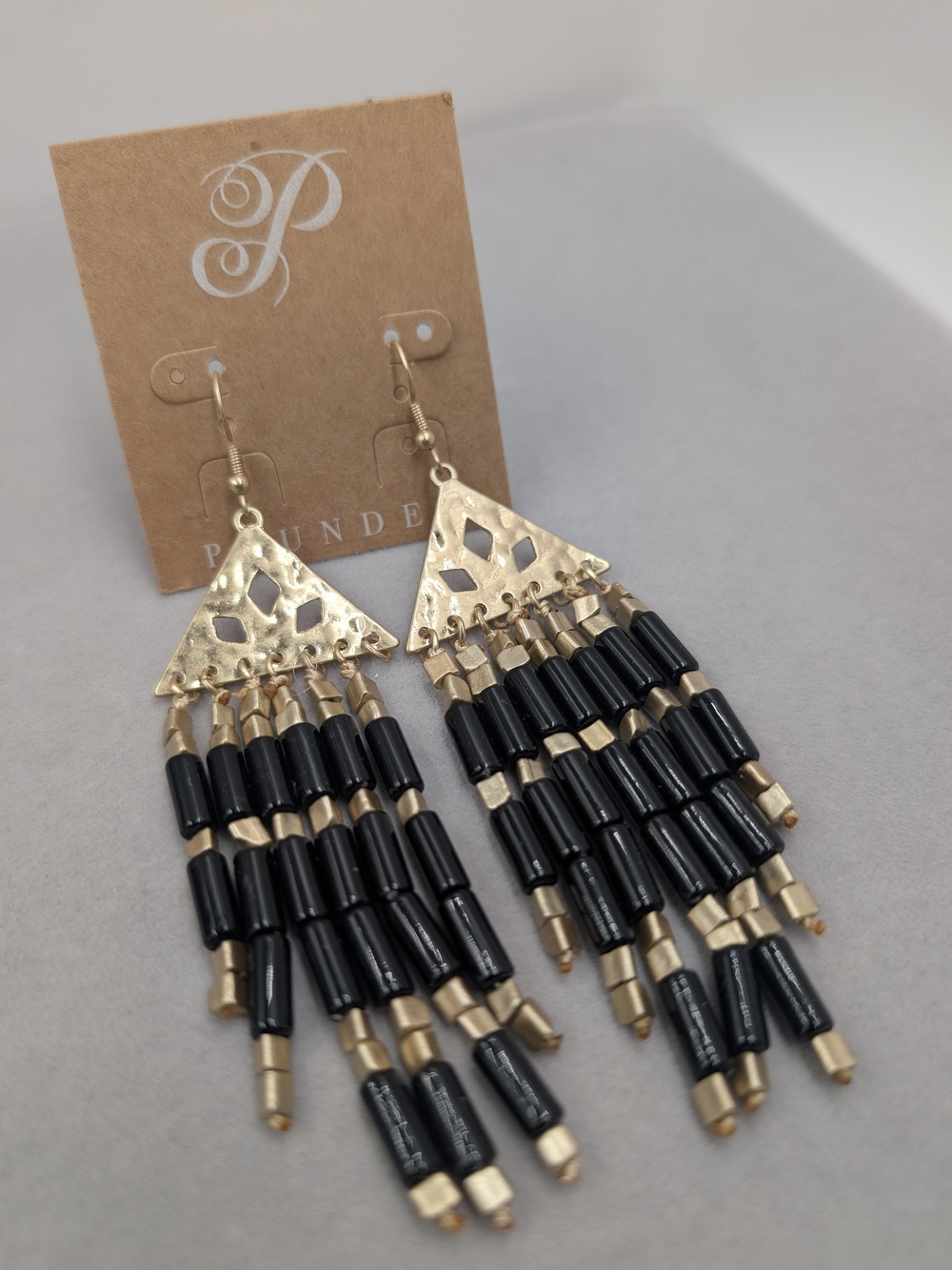 Plunder Black and Gold Beaded Fringe Earrings